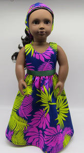 18" Doll Authentic African Print 2 Pc Dress: Pink & Yellow