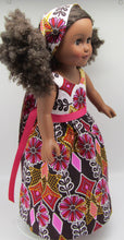 Load image into Gallery viewer, 18&quot; Doll Authentic African Print 2 Pc Dress: Pink, Black &amp; Gold Border
