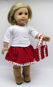 Christmas Skirt Combo w Tote Bag 18 inch Doll 3 Pc: Red & White