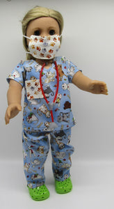 18" Doll Scrubs 5 Pc Outfit: Allover Kitty