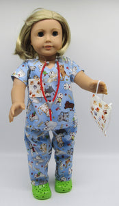 18" Doll Scrubs 5 Pc Outfit: Allover Kitty