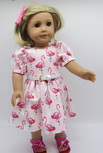 18" Doll Flamingo Belted Dress: Pink
