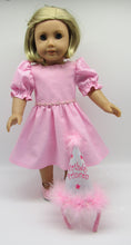 Load image into Gallery viewer, 18&quot; Doll Glittery Happy Birthday Dress w Hat: Pink

