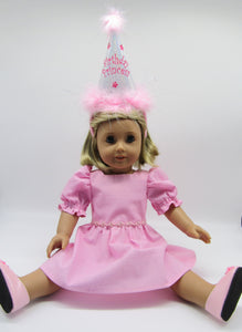 18" Doll Glittery Happy Birthday Dress w Hat: Pink