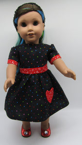 18" Doll Banded Heart-Print Dress: Black & Red
