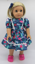 Load image into Gallery viewer, 18&quot; Doll Flamingo Dress w Rick Rack: Blue
