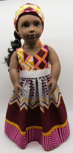 Authentic African Block Print Dress: Burgundy & Hot Pink