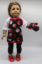 Load image into Gallery viewer, 18&quot; Doll Apron Set: Black &amp; Red w Hot Cocoa
