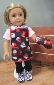 18" Doll Apron Set: Black & Red w Hot Cocoa