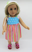 Load image into Gallery viewer, 18&quot; Doll Sundress w Hat: Cotton Candy Seersucker
