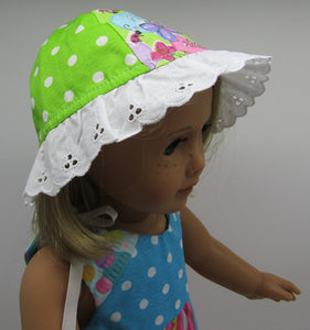 18" Doll Sundress w Hat: Cotton Candy Seersucker
