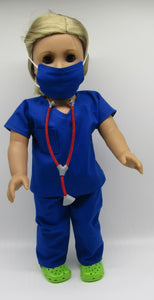 18" Doll Scrubs 5 Pc Outfit: Royal Blue