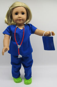 18" Doll Scrubs 5 Pc Outfit: Royal Blue