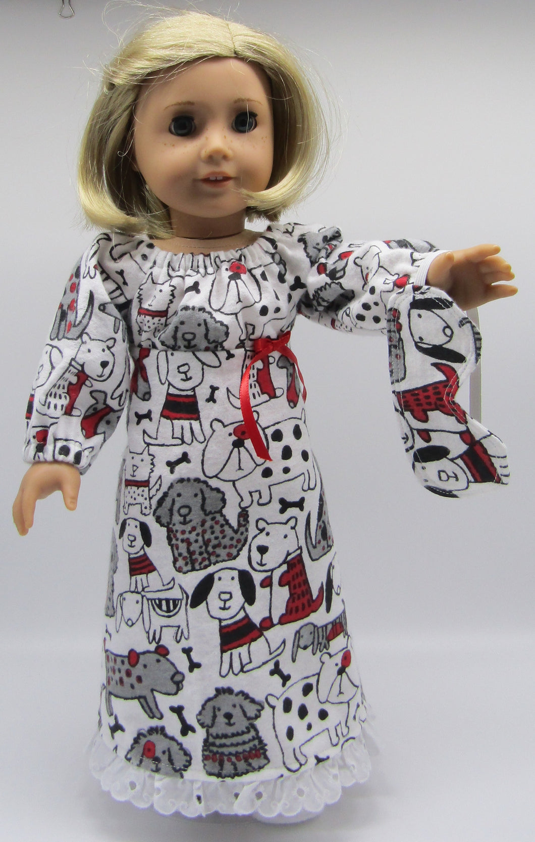 Puppies Nightgown 2 Pc 18 inch Doll: White, Black & Red