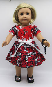 18" Doll Dog-Print Dress: Red, Black & White