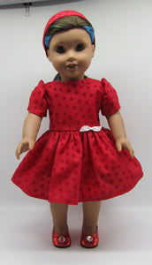 18" Doll Red Dress w Embossed Hearts & Headband