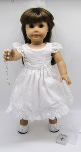 18" Doll First Communion 5 Pc Outfit: Allover Eyelet