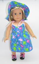 Load image into Gallery viewer, 18&quot; Doll Flamingo Sun Dress &amp; Floppy Hat: Blue
