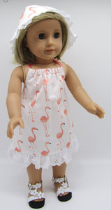 18" Doll Halter Dress w Hat: Flamingos