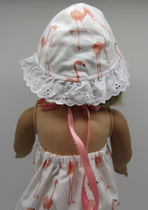 18" Doll Halter Dress w Hat: Flamingos