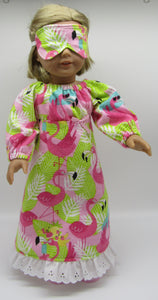 Flamingo Nightgown 18 inch Doll 2 Pc: Bright Green & Pink