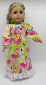 Flamingo Nightgown 18 inch Doll 2 Pc: Bright Green & Pink