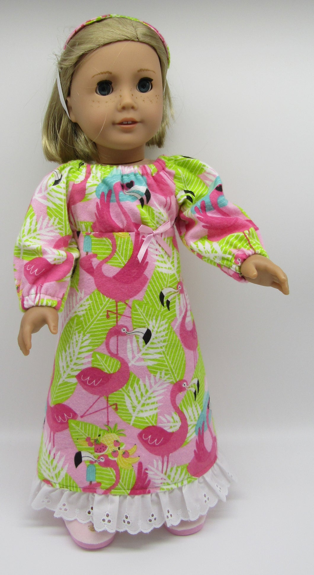 Flamingo Nightgown 18 inch Doll 2 Pc: Bright Green & Pink