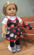 Load image into Gallery viewer, 18&quot; Doll Apron Set: Black &amp; Red Flared w Hot Cocoa
