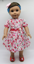 Load image into Gallery viewer, 18&quot; Doll Flowers &amp; Hearts Banded Dress: White w Red
