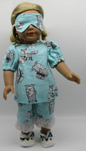 18" Doll Pajamas 3 Pc: Blue w Fox & Bear