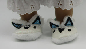 18" & 15" Doll Fox Slippers: White & Blue