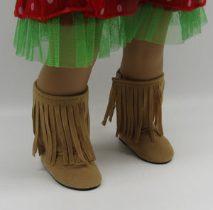 18" Doll Fringe Boots: Tan Faux Suede