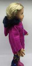 Load image into Gallery viewer, 18&quot; Doll Magenta 3 Piece Peacoat, Leggings &amp; Boots Set
