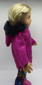 18" Doll Magenta 3 Piece Peacoat, Leggings & Boots Set