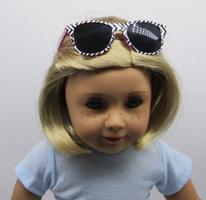 18" Doll Chevron Print Sunglasses: Black & White w Hot Pink