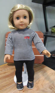 18" Doll Long Sleeved T-Shirt: Black & White