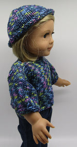 18" Doll Hand Knitted Sweater & Hat: Multicolor