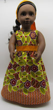 Load image into Gallery viewer, 18&quot; Doll Authentic African 2 Pc Block Print Dress: Orange &amp; Red
