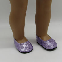 Load image into Gallery viewer, 18&quot; &amp; 15&quot; Doll Glittery Dress Shoes: Light Purple
