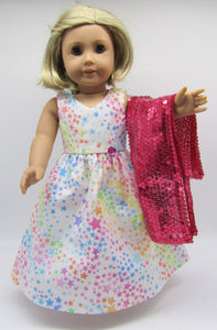18" Doll Glittery Long Dress & Sequin Arm Scarf: Hot Pink