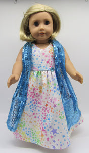 18" Doll Glittery Long Dress & Sequin Arm Scarf: Teal
