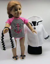 Load image into Gallery viewer, 18&quot; Doll 4 Pc Swim Set: Hot Pink &amp; Black w Hooded Fleece Robe

