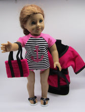 Load image into Gallery viewer, 18&quot; Doll 4 Pc Swim Set: Hot Pink &amp; Black w Terry Robe
