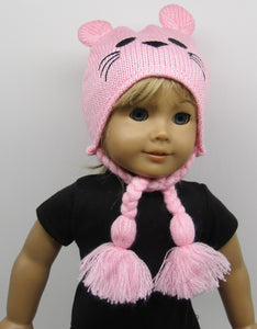 18" & 15" Doll Knit Bunny Hat: Pink