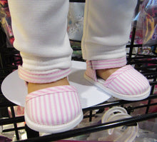 Load image into Gallery viewer, 18&quot; &amp; 15&quot; Doll Closed-Toe Sandals: Pink &amp; White Striped

