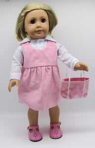 18" Doll Corduroy Jumper, Blouse & Tote Bag: Pink