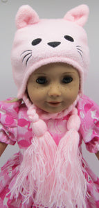 18" & 15" Doll Fleece Kitten Face Winter Hat: Pink
