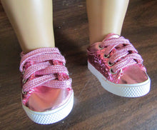 Load image into Gallery viewer, 18&quot; &amp; 15&quot; Doll Glitter No-Tie Tennis Shoes: Pink
