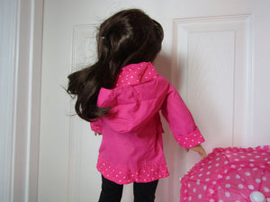 18" Doll Raincoat: Hot Pink Dotted