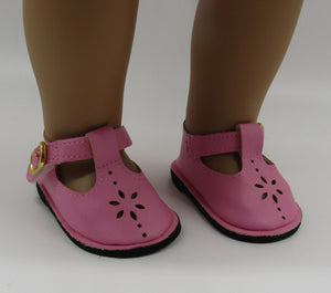 Pink Sunburst Cutout Buckled Shoes